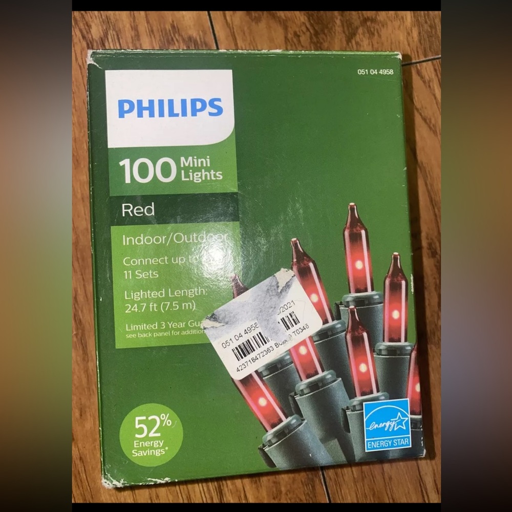 Philips 100ct Christmas Incandescent Mini String Lights RED Indoor/Outdoor, 161